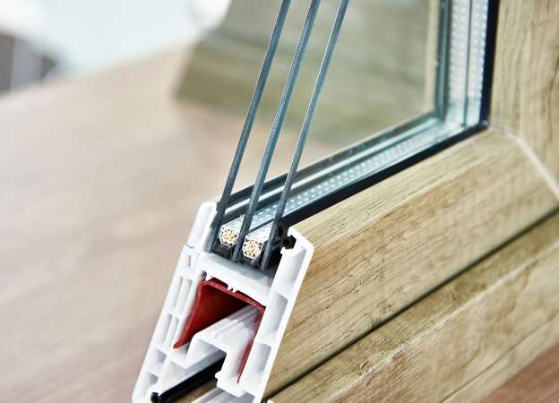 Insulated triple glazing at cross section